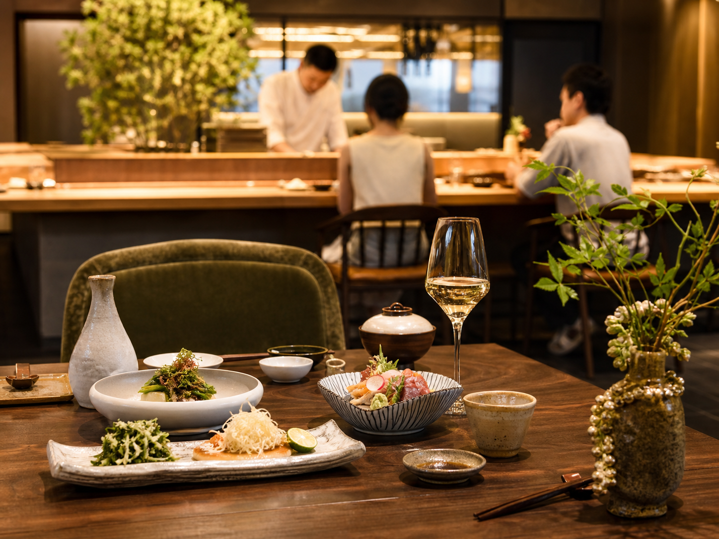 飲食店の料理と落ち着いた店内